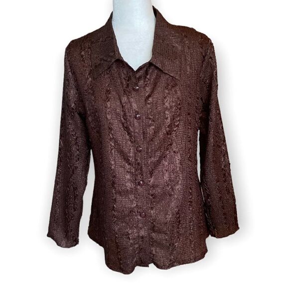 Pretty Angel Anthropoligie Silk Rayon Button Front Crinkle Fabric Blouse SZ M - Picture 10 of 10